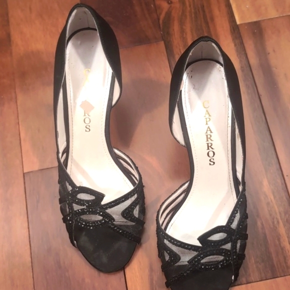 Caparros Black Satin Open Toe Heels Sandals Size 8.5 - Picture 4 of 12